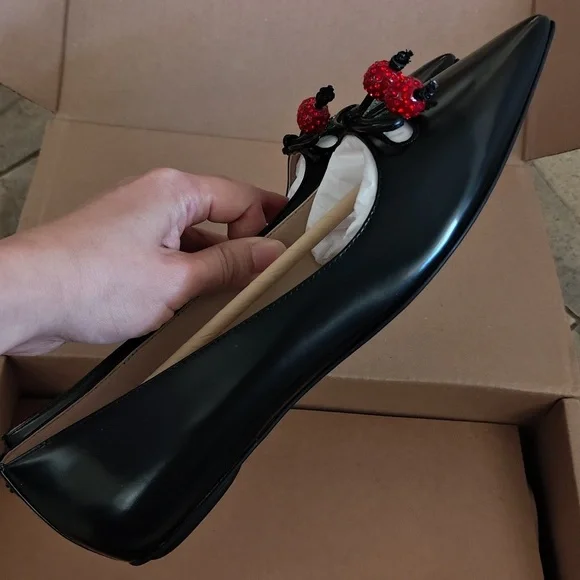 NIB Coach Runway Cherry Black Leather Flats - Size 8 - Picture 8 of 12